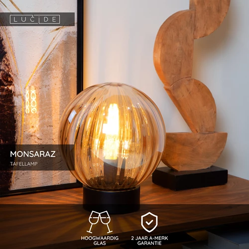 Lucide MONSARAZ - Tafellamp - Ø 25 cm - 1xE27 - Amber - USP